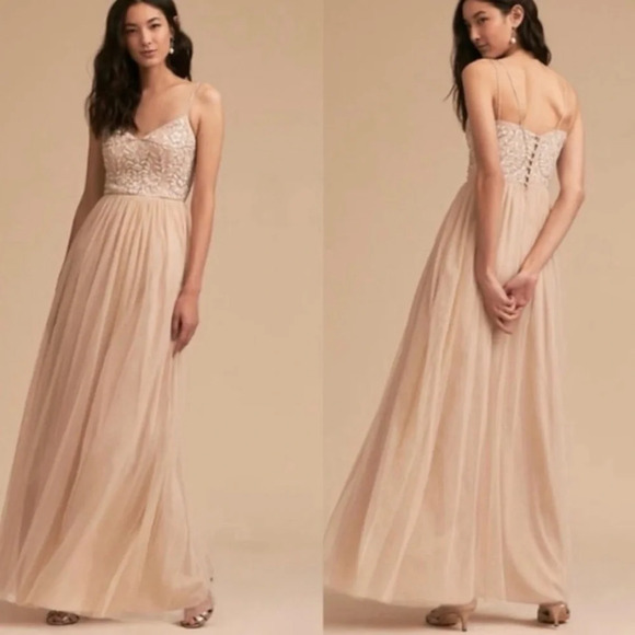 BHLDN Dresses & Skirts - BHLDN By Anthropologie Elowen Floral Beaded Blush Gown Size 6